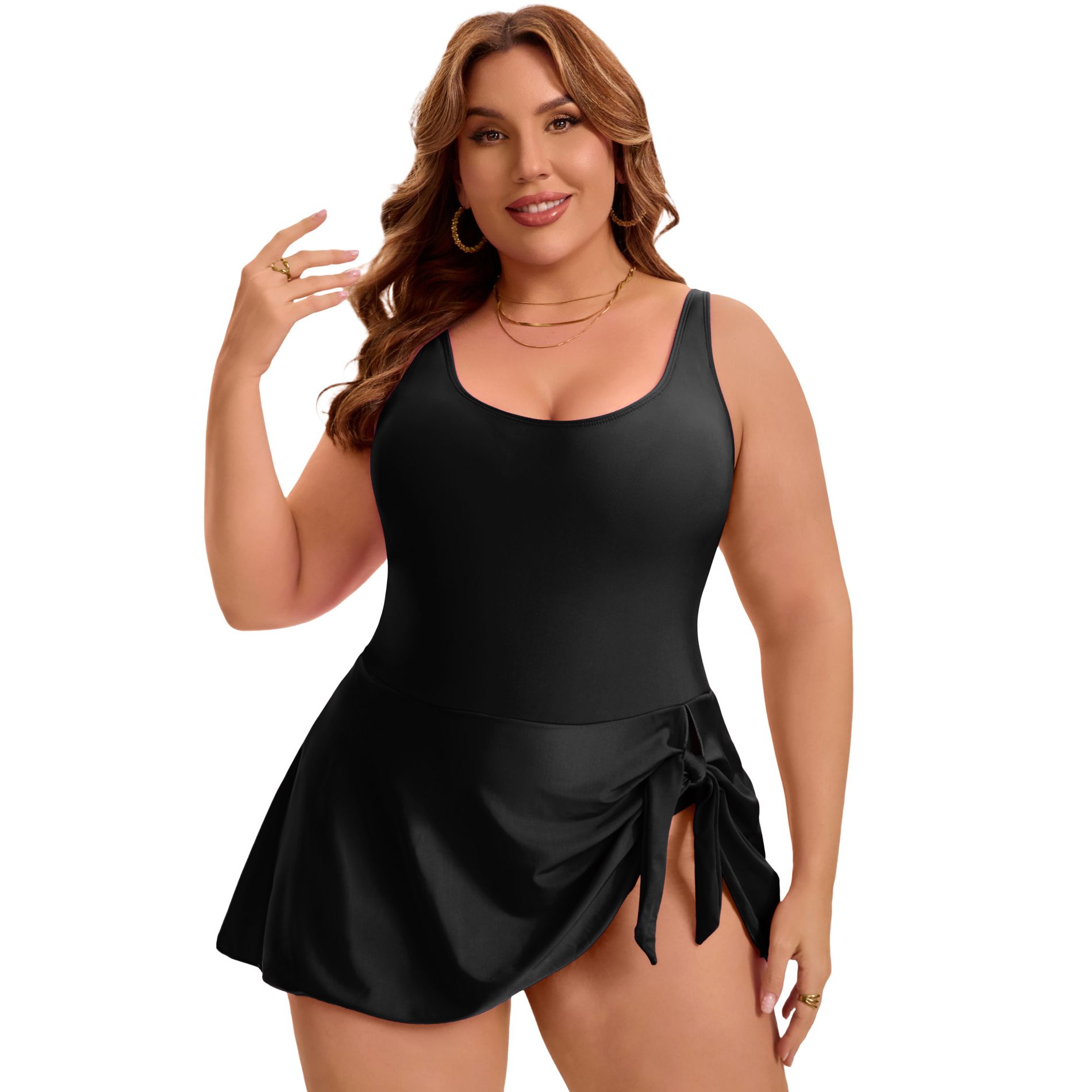 Women's Plus Size 1 Piece Tummy Control Push Up Tie Knot Beach Pool Vacation Bathing Suit with Built-In Shorts 2026 - Agnes Orinda