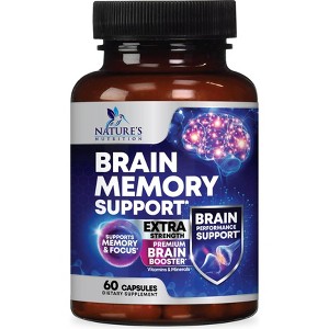 Brain Booster Nootropic Supplement 1000mg Support Focus Energy Memory & Clarity - 60 Capsules By Nature's Nutrition - 1 of 4