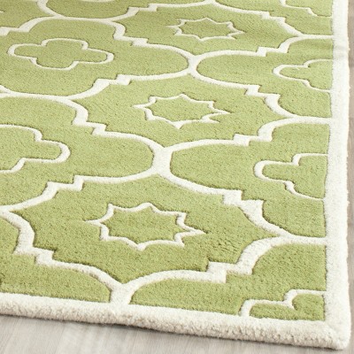Ivory and Green Hand-Tufted Wool 4' x 6' Geometric Rug