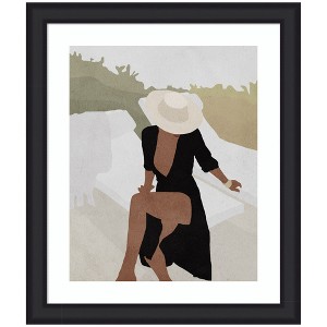 Kate and Laurel Framed Art Elegant Woman in Hat by July Art Prints, 23x27, Oliver Black Narrow - 1 of 4