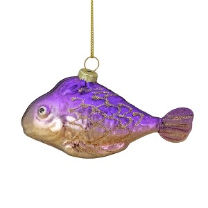 Northlight Glass Fish Christmas Ornament - 4" - Purple and Gold - 1 of 4