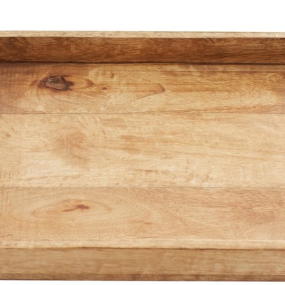 Rustic Brown Mango Wood Rectangular Tray Set with Slot Handles