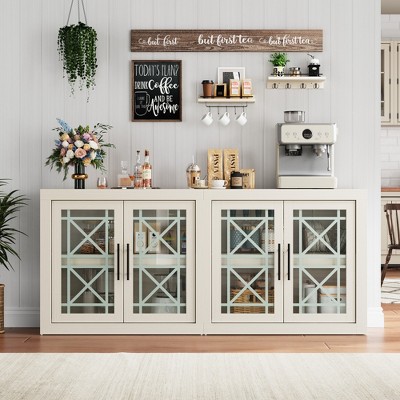 Buffet Storage Cabinet with 4 Glass Pattern Design Doors, 70.8" Wide Modern Coffee Bar Cabinet Wooden TV Stand for Kitchen Dining Room Living Room