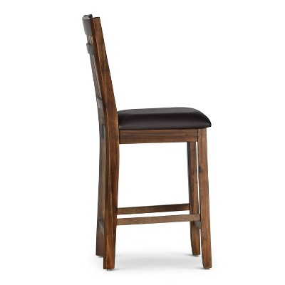 Saranac Rustic Brown Wood and Faux Leather Counter Chair