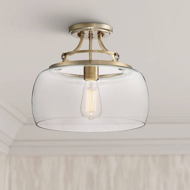 Franklin Iron Works Charleston Modern Farmhouse Ceiling Light Semi Flush Mount Fixture 13 1/2" Wide Warm Brass LED Clear Glass for Bedroom Kitchen, 2 of 9