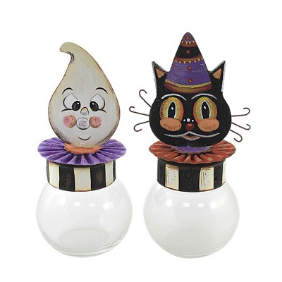 Halloween 9.0" Vintage Cat & Ghost Bubble Jars Spooky  -  Decorative Jars