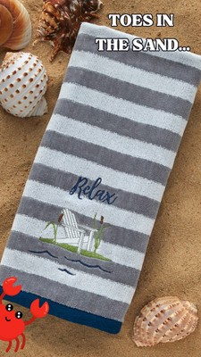 Sky Blue Cotton Hand Towels with Flip Flop Embroidery, 2-Piece Set