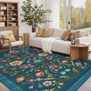 Washable Vintage Floral Printed Rug Non Slip Low Pile Rug Soft Throw Floor Cover Foldable Indoor Carpet for Living Room Bedroom Playroom Nursery - 2 of 4