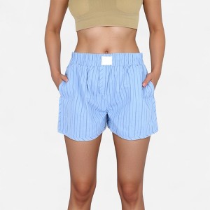 Anna-Kaci Lounge Women's Vertical Stripe Lounge Shorts with Elastic Waistband Faux Fly Front and Relaxed Fit Side Pockets - 1 of 4