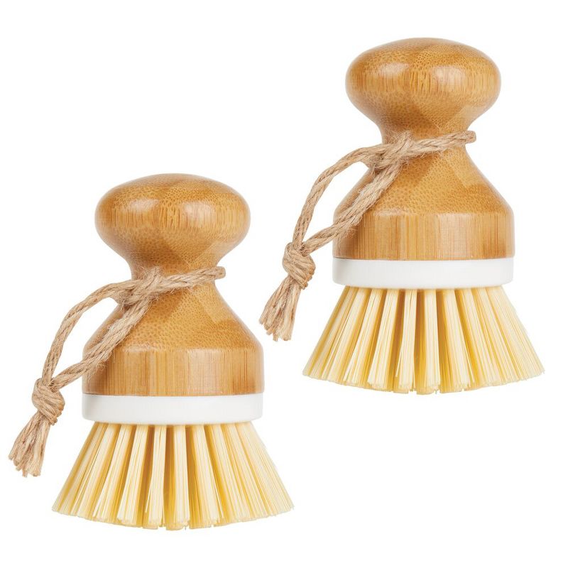 mDesign Bamboo Non-Scratch Dish Scrubber Cleaning Brush, 2 Pack, 1 of 6
