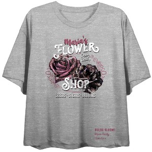 Maria's Flower Shop Crew Neck Short Sleeve Pelican Women's Crop Top - 1 of 4