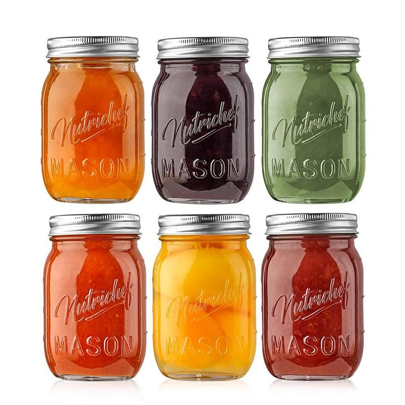 NutriChef 6 Pcs. Glass Mason Jars with Regular Lids and Bands, DIY Magnetic Spice Jars, Ideal for Meal Prep, Jam, Honey, Wedding Favors, and more, 2 of 8