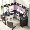 Besiost Corner Computer Desk with Hutch and Led Lights, L-Shaped Desk with Power Outlet - 2 of 4