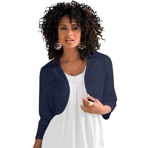 Roaman's Women's Plus Size Bolero Cardigan With Three Quarter Sleeves - 1 of 4