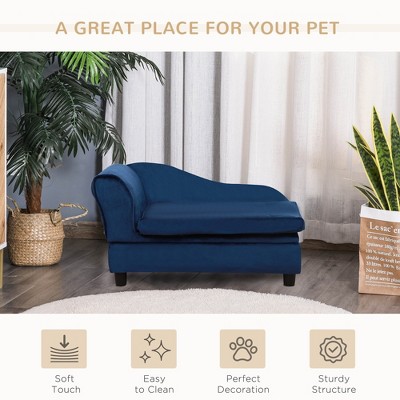 Blue Velvet Small Dog Sofa Bed with Storage