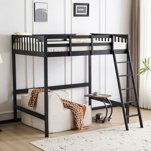 Karl Home Solid Wood Loft Bed  Twin/Full Size with USB Charging Station/LED with Flat Rungs,Wood Slat Support No Box Spring Needed - 1 of 4