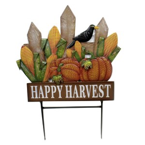 Direct International 35.0 Inch Fence W/ Pumpkins & Corn Stake Crow Happy Harvest Decorative Garden Stakes - 1 of 3