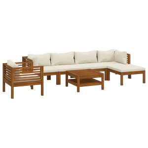 vidaXL 7-Piece Outdoor Patio Lounge Set with Cushions, Solid Acacia Wood Construction, Modular Design for Custom Arrangement, Cream-Colored - 1 of 4