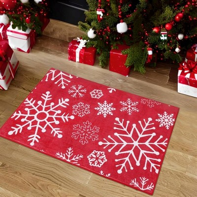 Christmas Snowflake Area Rug Machine Washable Indoor Decorative Rug