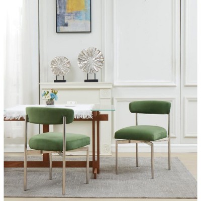 UNISOAR Modern Velvet Dining Chair with Silver Legs Upholstered Armless Side Chair Velvet Beige/Grey Blue/Green