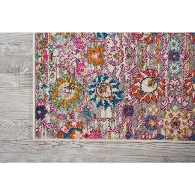 Silver Floral Synthetic Boho-Chic Runner Rug 2'2" x 7'6"