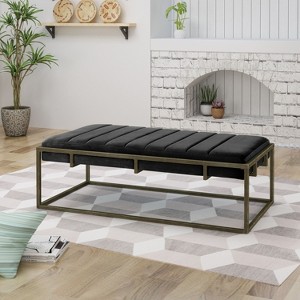 Sapphtopaz 49" Velvet Bench Upholstered Entryway Bench Ottoman with Metal Legs Foot Stool Shoe Bench for Living Room, Bedroom, Entryway - 1 of 4