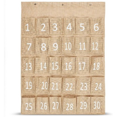 Photo 1 of 30 Numbered Pocket Chart for Cellphone & Calculator, Hanging on Wall Door Classroom, Made of Durable Jute