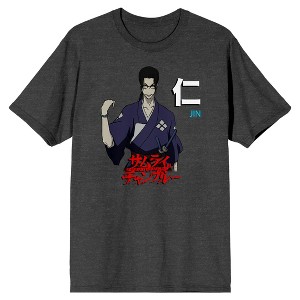 Samurai Champloo Jin, Kanji, Logo Men's Charcoal Heather Gray T-Shirt - 1 of 1
