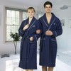 Linum Home Textiles Hotel 100% Turkish Cotton Waffle Terry Personalized Navy Bathrobe with Satin Piped Trim in White Script Font - 2 of 3