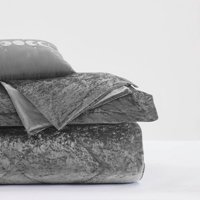 Luxurious Grey Crushed Velvet Twin/Twin XL Duvet Set