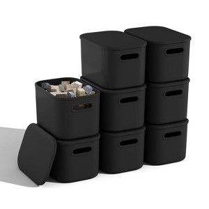 Aoibox Black Plastic Storage Bins with Lids Stackable Storage Containers with Handles for Shelves Organizing 8 Pack - 1 of 4