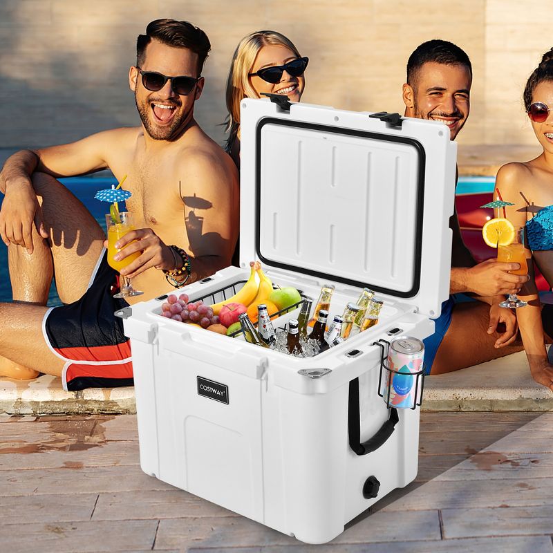Costway 55 Quart Cooler Portable Ice Chest w/ Cutting Board Basket for Camping White, 3 of 11