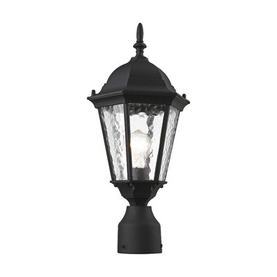 Hamilton Textured Black Outdoor Post Lantern with Clear Water Glass