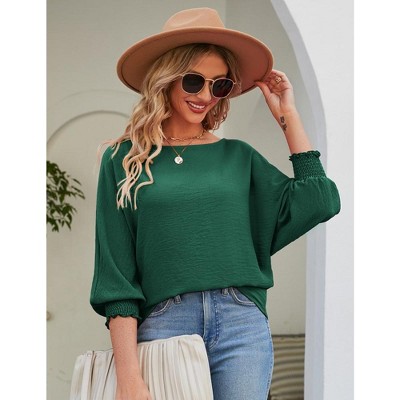 Womens Shirt Round Neck Puff Sleeve Tops 2025 Summer Loose Balloon Sleeve Work Office Blouse for Women
