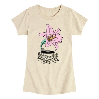 Girls' - Instant Message - Record Player Lily -Youth Girls Short Sleeve T-Shirt Fitted Short Sleeve Graphic T-Shirt