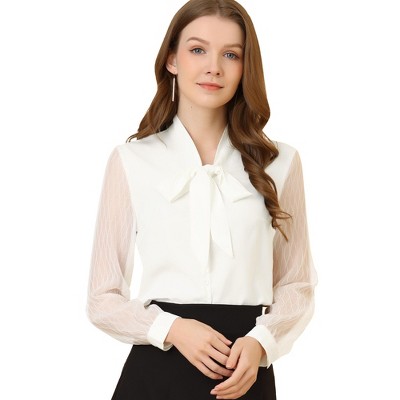 Allegra K Women's Tie Neck Chiffon Long Sleeve Shirt Blouse