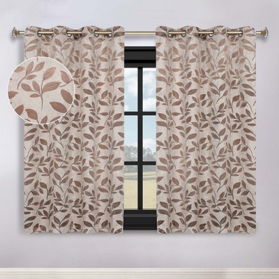Modern Bohemian Leaves Room Darkening Semi-Blackout Curtains, Set of 2 by Blue Nile Mills