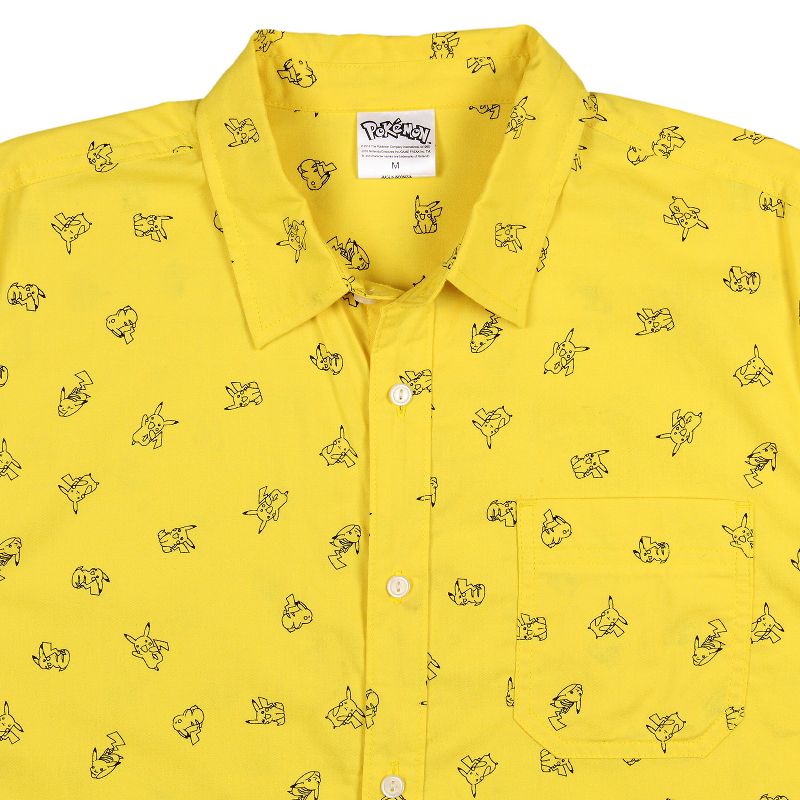 Nintendo Pokemon Pikachu Adult Button Down Long Sleeve Yellow Shirt, 5 of 6