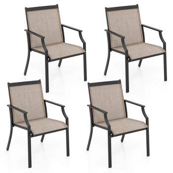 Costway 4 Pieces Patio Dining Chairs Large Outdoor Chairs Breathable Seat & Metal Frame Black/Coffee/Red