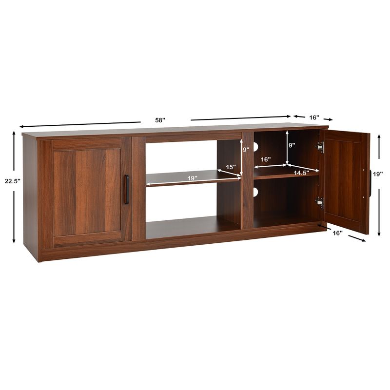 Costway 58'' TV Stand Entertainment Console Center W/ 2 Cabinets for 65'' TV Natural\Black\Walnut, 3 of 9