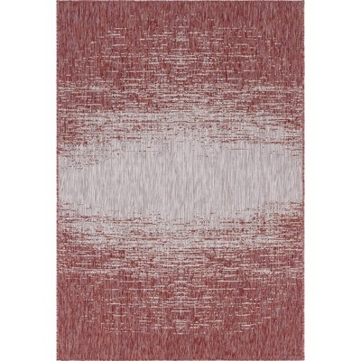 Modern Abstract Rust Red and Gray 4' x 6' Synthetic Outdoor Rug