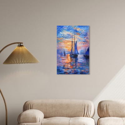 Night Sea Breeze Sailing Canvas Wall Art, 20" x 30", Blue and Orange