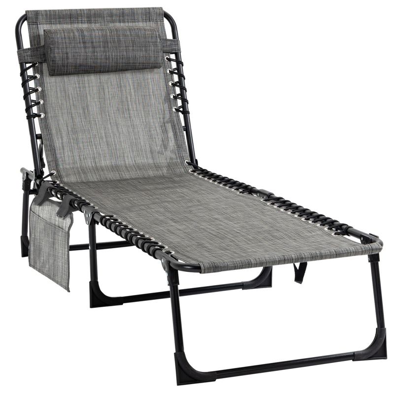 Outsunny Reclining Chaise Lounge Chair, Portable Sun Lounger, Folding Camping Cot, with Adjustable Backrest and Removable Pillow, for Patio, Garden, Beach, 4 of 7