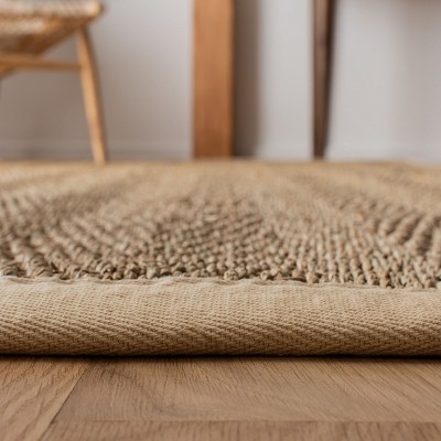 Ivory and Natural Herringbone Seagrass Area Rug, 5' x 8'
