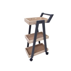 Suite Bebe Aria 3-Tier Wooden Rolling Utility Cart Organizer and Caddy - Walnut Shelves/Black Frame - 1 of 1