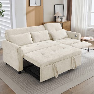 82'' Chenille 2-in-1 Three-Seater Sofa with Pull-Out Bed, Reversible Recliner, and USB Ports - 1 of 4