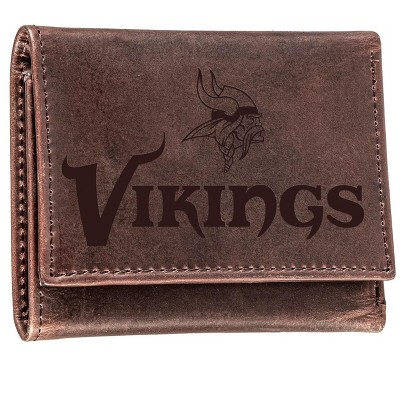Evergreen NFL Minnesota Vikings Brown Leather Trifold Wallet Officially Licensed with Gift Box