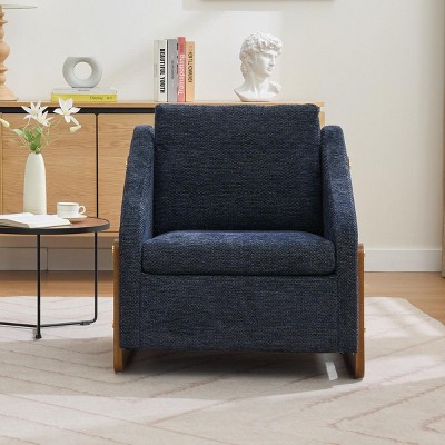 Modern Chenille Fabric Upholstered Side Chairs,Accent Lounge Chair With Wood Frame,Wooden Lounge Armrests Chair-Coolbibila