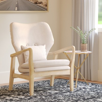 Tarly Beige Natural Elm Wood Transitional Arm Chair