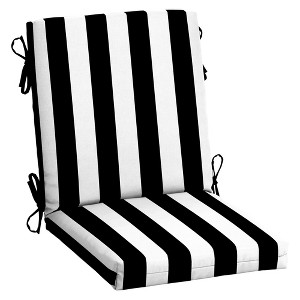 ARDEN Outdoor Midback Chair Cushion, 18 x 16.5, Rain-Proof, Fade Resistant Black Cabana Stripe - 1 of 4